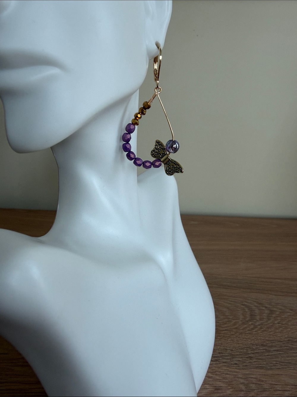 HAND CRAFTED WHIMSIGOTH DRAGONFLY TEARDROPS EARRINGS Purple & Gold Fairycore - Picture 4 of 9